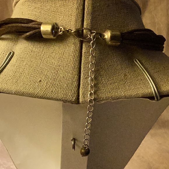 Chunky large circle links with turquoise look & brown beads w/leather cord - Picture 2 of 7